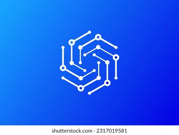 sistema de circuito electrónico del símbolo del logotipo del hexágono