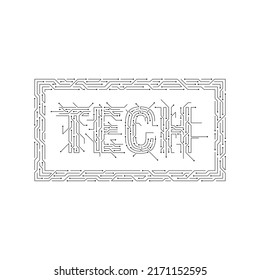 electronic circuit tech word. tech concept with electric circuit inside rectangle. futuristic, digital, tech concept. tech word