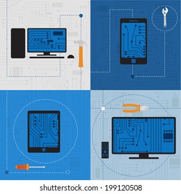 Electronic circuit of technological devices. Electronic circuit of technological devices like tablet, smarthphone, tv, personal computer, plus tools. 