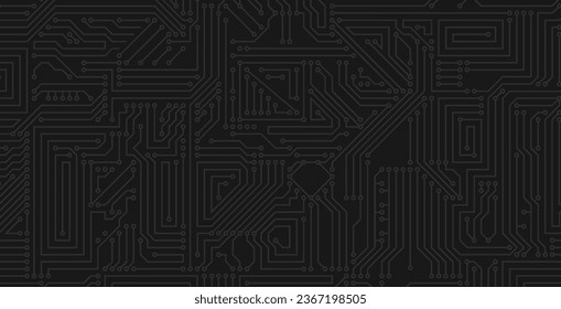 Vector de tecnología de circuito electrónico sobre fondo negro.