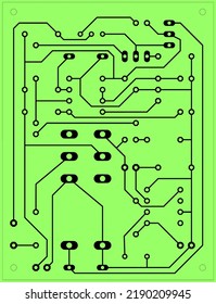 Electronic circuit track board schema on green background