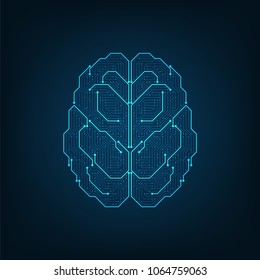 Electronic circuits in the brain pattern viewed from above.