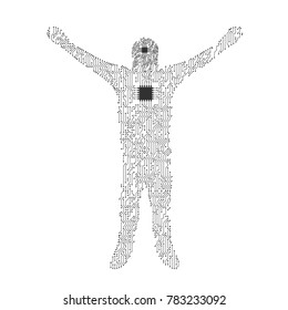 Electronic Circuits Men Silhouette. Electronic Technology Template. EPS10 Vector