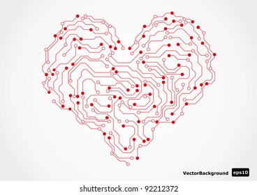 Electronic circut board in shape of heart. Vector illustration