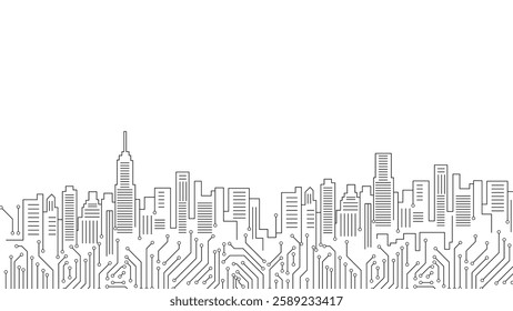 Electronic City Building Background Made of Circuit Pattern Futuristic