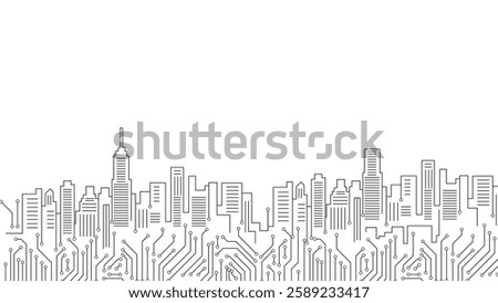 Electronic City Building Background Made of Circuit Pattern Futuristic