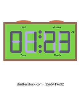 Electronic clock with date. Isolated on a white background. Flat vector illustration.