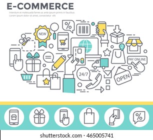 Electronic commerce concept illustration, thin line, flat design