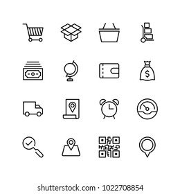 Electronic commerce flat icon set . Single high quality outline symbol of info for web design or mobile app. Thin line signs for design logo, visit card, etc. Outline logo of electronic commerce