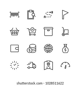 Electronic commerce flat icon set . Single high quality outline symbol of info for web design or mobile app. Thin line signs for design logo, visit card, etc. Outline logo of electronic commerce