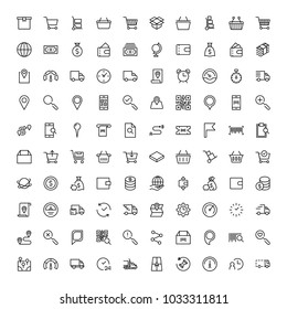 Electronic commerce flat icon set . Single high quality outline symbol of info for web design or mobile app. Thin line signs for design logo, visit card, etc. Outline logo of electronic commerce