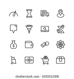 Electronic commerce flat icon set . Single high quality outline symbol of info for web design or mobile app. Thin line signs for design logo, visit card, etc. Outline logo of electronic commerce