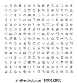 Electronic commerce flat icon set . Single high quality outline symbol of info for web design or mobile app. Thin line signs for design logo, visit card, etc. Outline logo of electronic commerce