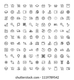 Electronic commerce flat icon set . Single high quality outline symbol of info for web design or mobile app. Thin line signs for design logo, visit card, etc. Outline logo of electronic commerce