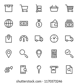Electronic commerce flat icon set . Single high quality outline symbol of info for web design or mobile app. Thin line signs for design logo, visit card, etc. Outline logo of electronic commerce
