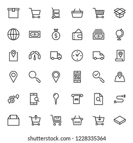 Electronic commerce flat icon set . Single high quality outline symbol of info for web design or mobile app. Thin line signs for design logo, visit card, etc. Outline logo of electronic commerce