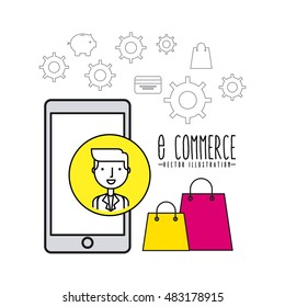 electronic commerce flat line icons vector illustration design