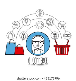 electronic commerce flat line icons vector illustration design