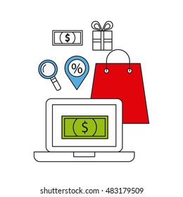 electronic commerce flat line icons vector illustration design