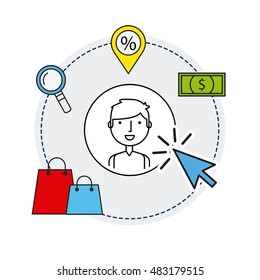 electronic commerce flat line icons vector illustration design
