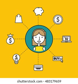 electronic commerce flat line icons vector illustration design