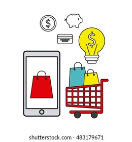 electronic commerce flat line icons vector illustration design