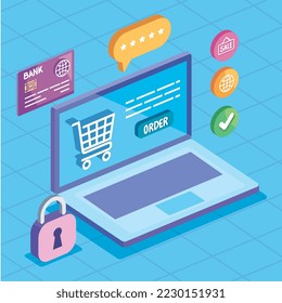 electronic commerce in laptop icons
