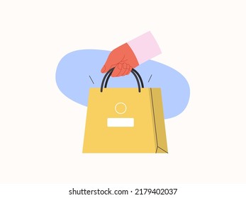 Electronic commerce -Online shopping and electronic commerce series -modern flat vector concept illustration of a hand holding paper shopping bag. Promotion, discounts, sale and online orders concept