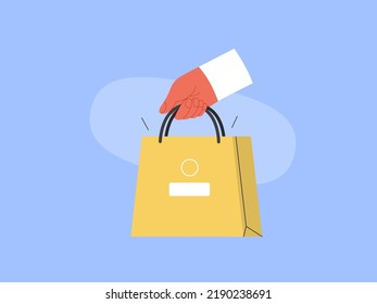 Electronic commerce -Online shopping and electronic commerce series -modern flat vector concept illustration of a hand holding paper shopping bag. Promotion, discounts, sale and online orders concept