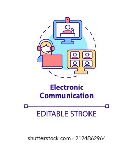 Electronic communication concept icon. Online seminars and video conferences abstract idea thin line illustration. Isolated outline drawing. Editable stroke. Arial, Myriad Pro-Bold fonts used