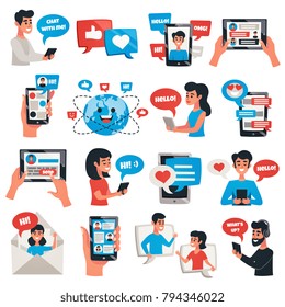 Electronic communication mobile devices for chat messaging talking flat icons collection with smartphone tablet isolated vector illustration 