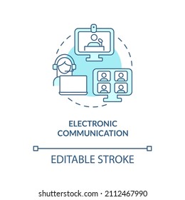 Electronic communication turquoise concept icon. Using electronic media abstract idea thin line illustration. Isolated outline drawing. Editable stroke. Arial, Myriad Pro-Bold fonts used
