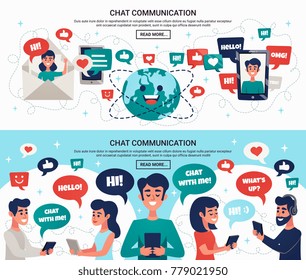 Electronic communication worldwide with mobile devices horizontal banners webpage design with chat and mail symbols vector illustration 