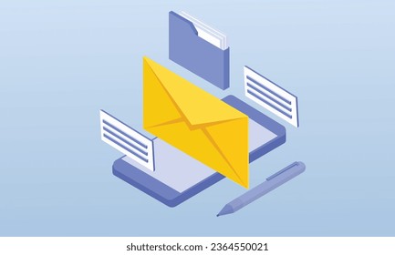 Electronic Communications of Incoming Email. Email marketing.on blue background.3D design.isometric vector design Illustration.
