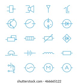 Electronic components blue line icons set of 20