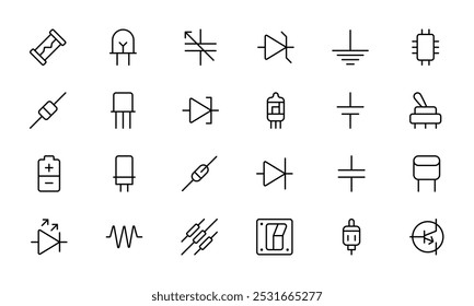 Electronic Components icon like Circuit, resistor, capacitor icon. editable stroke. Suitable for website design, logo, app, template, and ui ux. vector