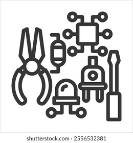 Electronic Components Outline Icon Vector Illustration