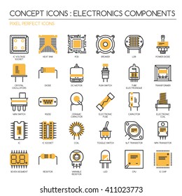 Electronic components , thin line icons set ,pixel perfect icons ,Pixel Perfect Icons
