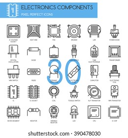 Electronic components , Thin Line and Pixel Perfect Icons