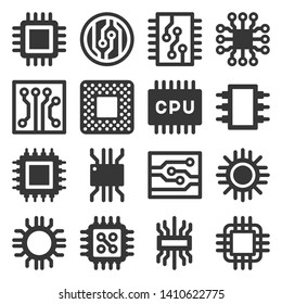 Electronic Computer Chips CPU Icons Set. Vector