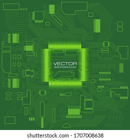 Electronic computer hardware processor technology Circuit board. Motherboard digital chip. Tech science engineering motherboard component vector background