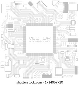 Electronic computer hardware processor technology Circuit board. Motherboard digital chip. Tech science engineering motherboard component vector background