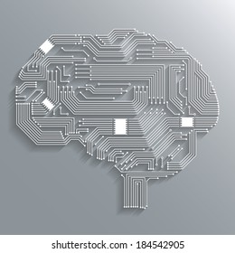 Electronic Computer Technology Circuit Board Brain Shape Background Or Emblem Isolated Vector Illustration