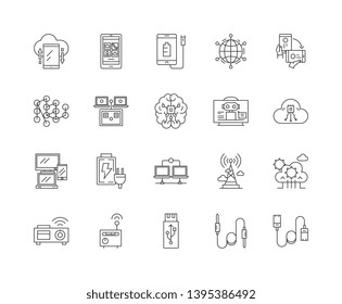 Electronic connectors line icons, linear signs, vector set, outline concept illustration