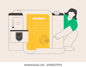 Electronic contract abstract concept vector illustration. E-commerce business documents, digital signature validation, agreement formed online, rules, terms and conditions abstract metaphor.