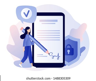 Electronic contract or digital signature concept. Modern flat cartoon style. Vector illustration