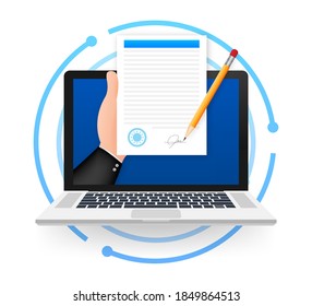 Electronic contract or digital signature concept. Vector stock illustration.