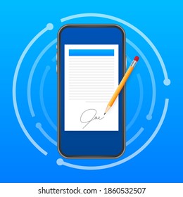 Electronic Contract Or Digital Signature Concept. Vector Stock Illustration.