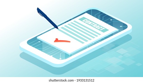 Electronic contract or digital signature concept via smartphone app