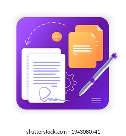 Electronic Contract Or Digital Signature Concept In Vector Illustration. Signing An Electronic Contract Online, Document. Flat Icon. Button. Website Template Or Web Page Layout. The Working Process.